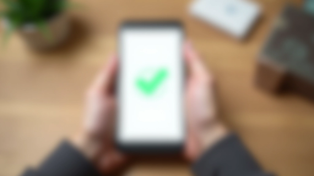Hände halten Smartphone mit grünem Häkchen und Bestätigungsnachricht auf dem Bildschirm