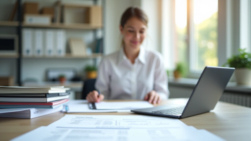 Professioneller Arbeitsplatz für Steuererklärung mit Dokumenten und modernen Technologien